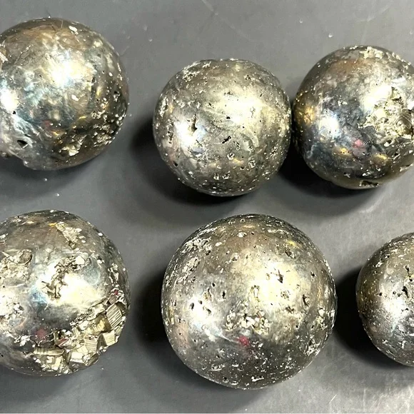 06 Pyrite Spheres Gleaming Metallic Spheres Stones Crystal Healing